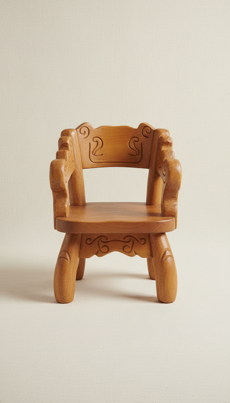 Hand-carved wooden children's chair